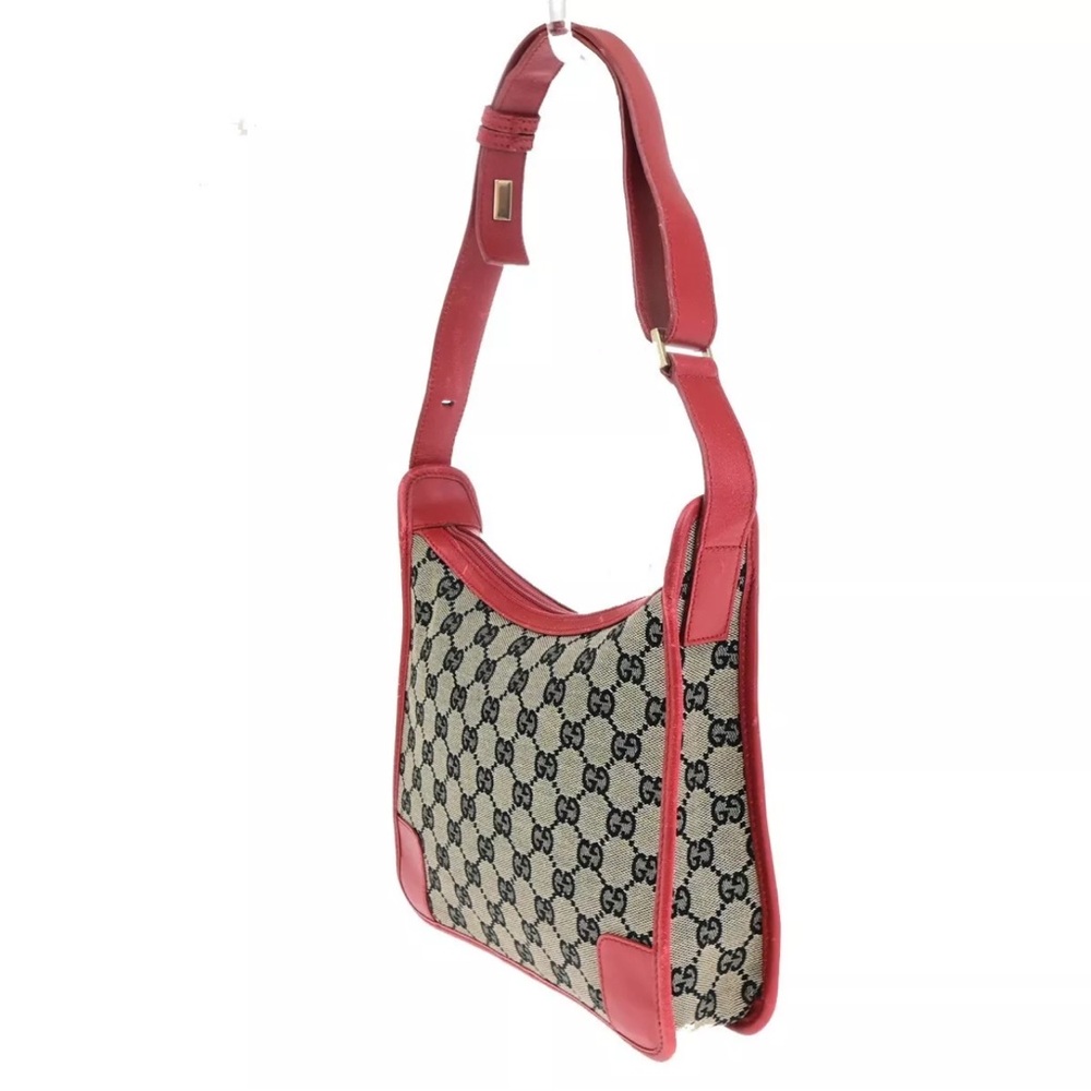 GUCCI Logo GG Pattern Shoulder Bag Canvas Leather Red Black Gold Italy 68HB984 - Picture 4 of 16
